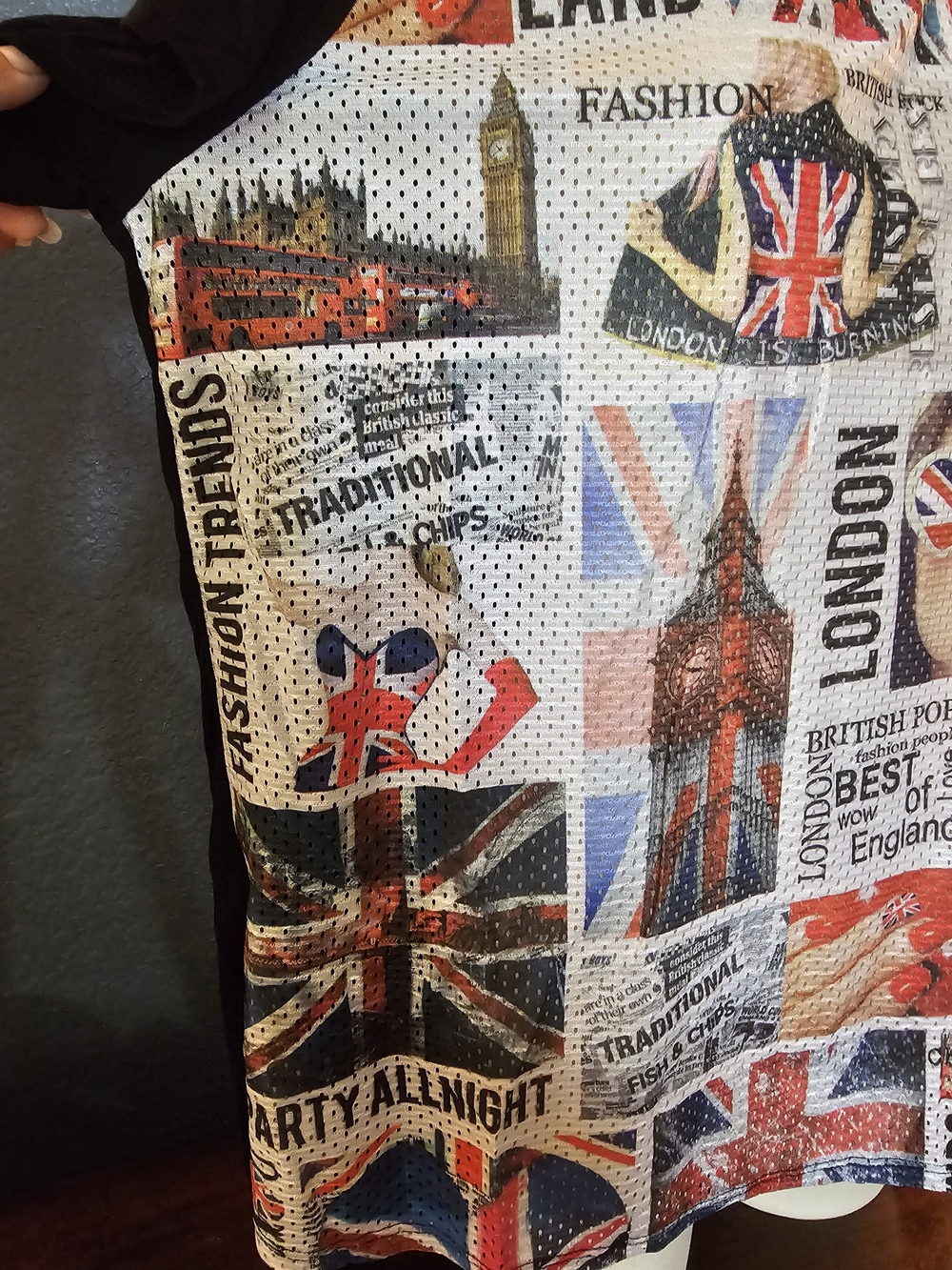 Blush Union Jack Collage V-Neck Tee - Black, Red, White, Blue - Picture 4 of 10